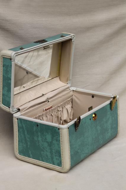 vintage Samsonite luggage, vanity train case makeup kit w/ mirror, box bag suitcase 