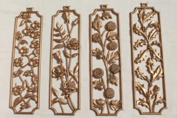 vintage Sexton wall plaques, four seasons of flowers metal art plaque hangings