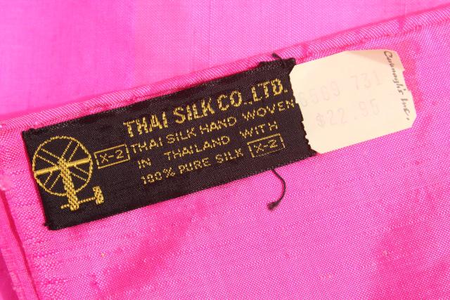 vintage Thai silk shantung fabric scarf or wrap, shocking pink / fuchsia