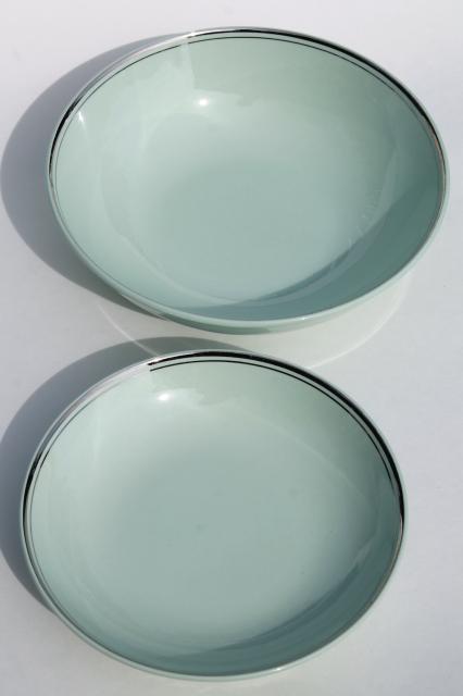 vintage Universal pottery Ballerina Mist green platinum silver trim bowls
