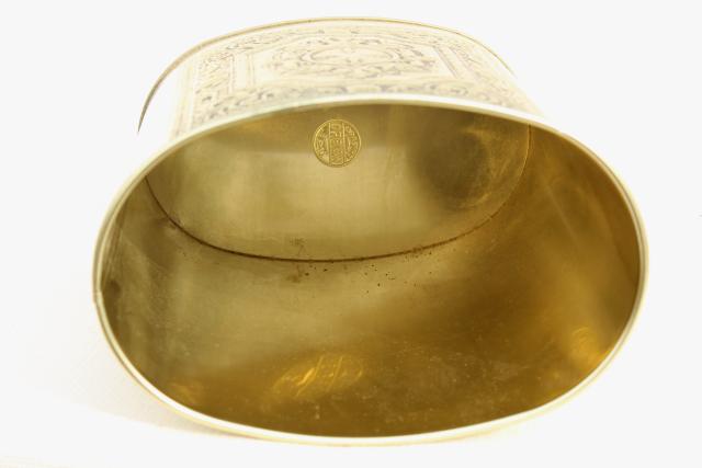 vintage Weibro metal wastebasket trash can gold brass color embossed gothic design