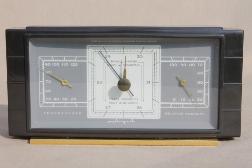 Vintage Airguide barometer, 1960s desk weather station instruments