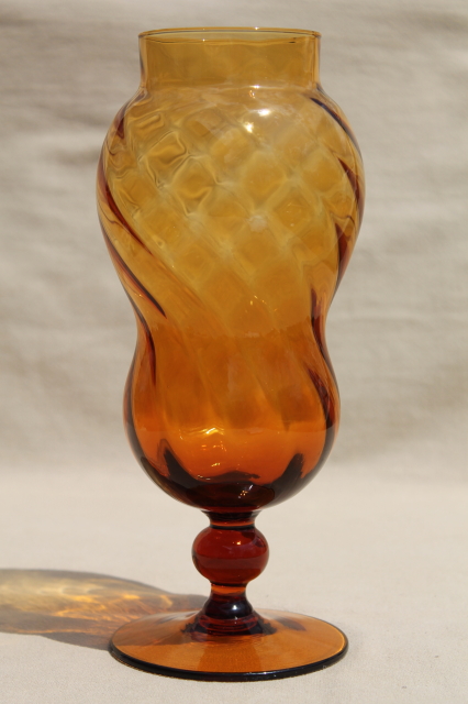 Vintage amber glass apothecary jar, tall mod genie bottle shape, retro Italian art glass