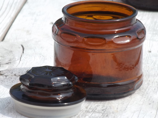 Vintage amber glass canisters, root beer brown glass storage jars