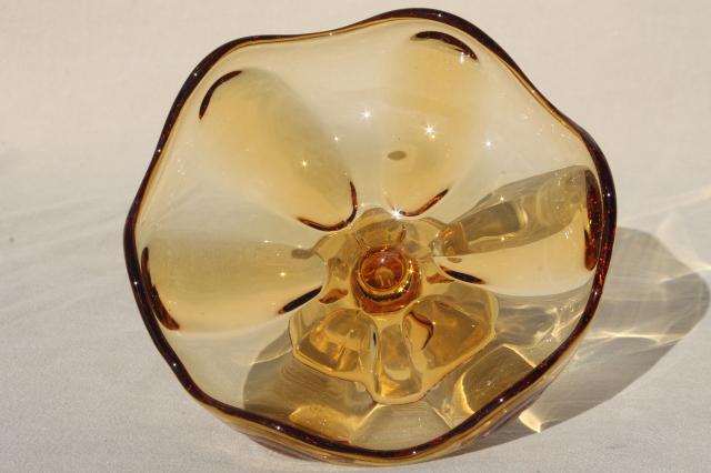 vintage amber glass compote bowl or candy dish, 60s mod Viking art glass