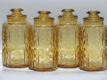 Vintage amber glass tall canisters, kitchen canister jars set of 4