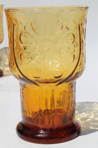 Vintage Amber Glass Tumblers Libbey Country Garden Drinking Glasses Set Of 8