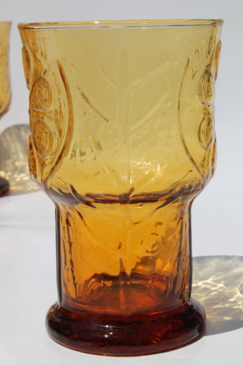 Vintage amber glass tumblers, Libbey country garden drinking glasses set of 8
