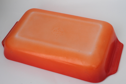 Vintage Anchor Hocking Fire-King milk white glass pan w/ fired on orange color