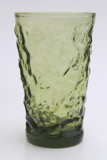 Vintage Anchor Hocking milano / lido crinkle glasses, retro avocado green glass