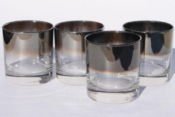vintage bar glasses, metallic silver fade ombre color on the rocks drinks glasses
