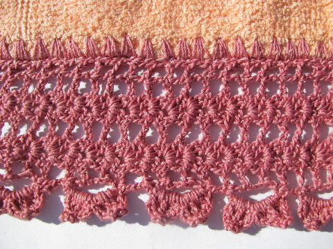 Vintage bath & hand towels lot, funky colors chunky cotton lace crochet