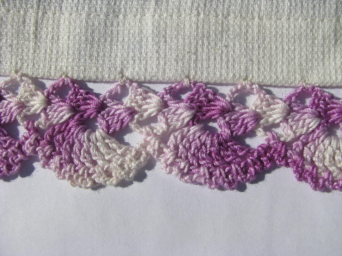 Vintage bath & hand towels lot, funky colors chunky cotton lace crochet