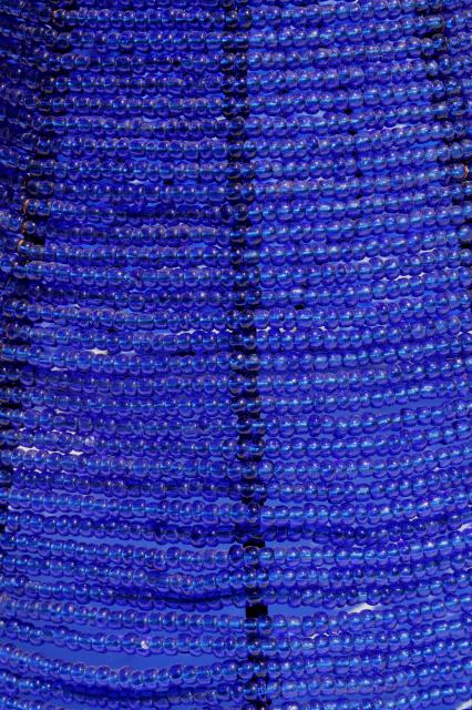 vintage beaded wire lamp shade made in India, cobalt blue glass seed bead candle shade