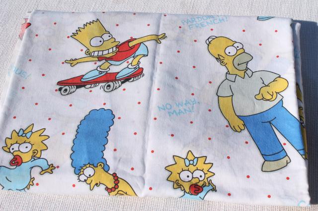vintage bed sheets lot, retro character prints Garfield, Bird Bird, Pooh, Simpsons