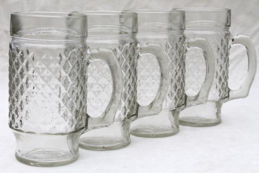 vintage beer mugs / root beer glasses, set of 4 large glass mugs or beer steins