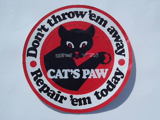 Vintage black cat graphic Cat's Paw shoe repair advertising decal/sticker