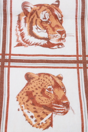 Vintage blanket w/ safari jungle cats print, polyester blanket w/ original label