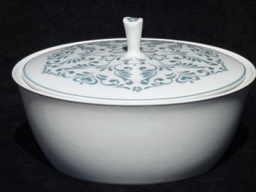 Vintage blue & white covered casserole dish, Independence ironstone
