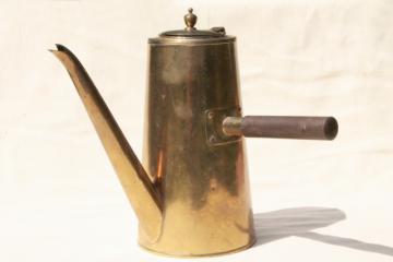 vintage brass coffee pot, mid-century mod stick handle coffeepot made in Japan 