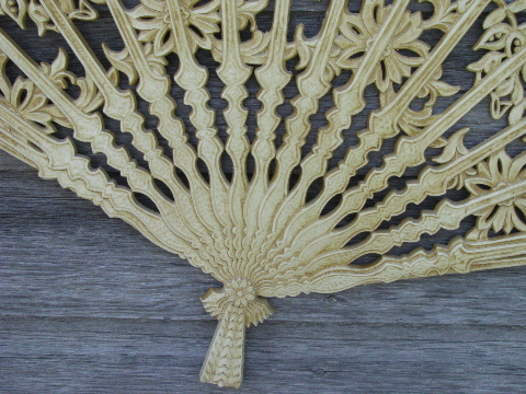 Vintage Burwood plastic wall plaque or bed headboard, ivory lace fan