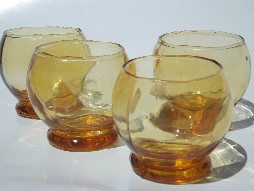 Vintage Cambridge amber glass liqueur glasses for Farberware chrome