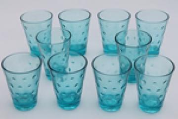 Vintage capri blue glass Skol vodka or rocks glasses, mod dots glass tumblers