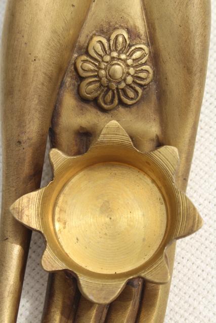 vintage cast metal lady hand candle holder paperweight, deco modern hollywood regency