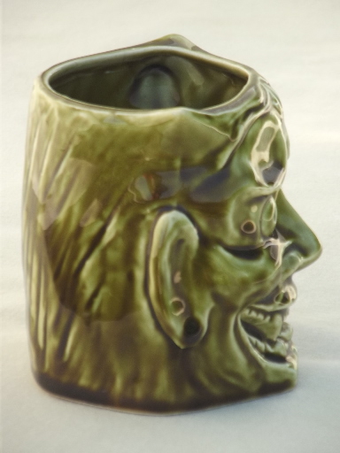 Vintage ceramic character mug, face of the devil unmarked toby mug