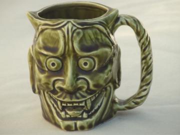 Vintage ceramic character mug, face of the devil unmarked toby mug