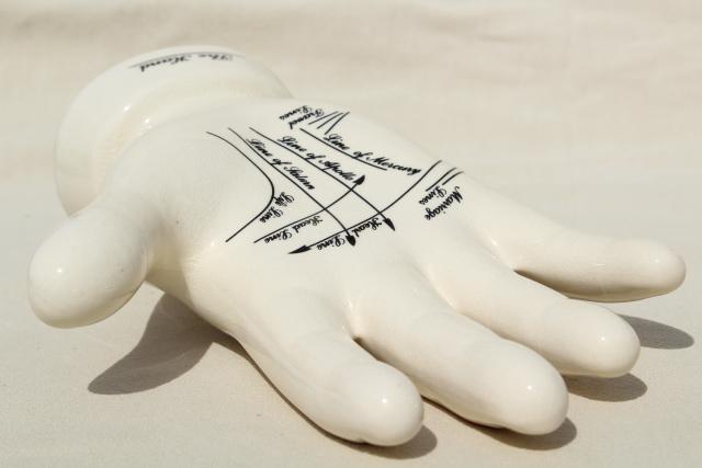 vintage china hand, palmistry fortune telling palm reader display form w/ life lines