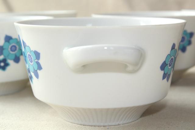 vintage china ramekins, soup bowls or individual casserole pans - big blue daisy flowers