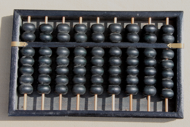 Vintage Chinese abacus, small wooden abacus counting frame with wood beads