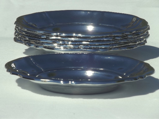 Vintage chrome silver absinthe plate saucers, art deco chrome bar plates