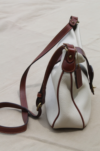 Vintage Coach purse, tan w/ ivory white pebble grain all-weather leather shoulder bag
