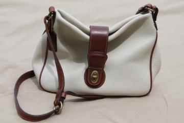 Vintage Coach purse, tan w/ ivory white pebble grain all-weather leather shoulder bag