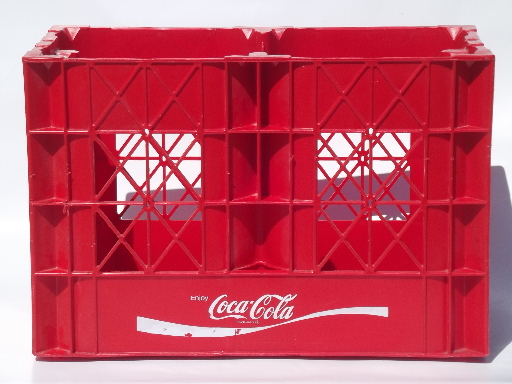 Vintage Coke crate, retro red plastic  carrier for 2 lt soda bottles