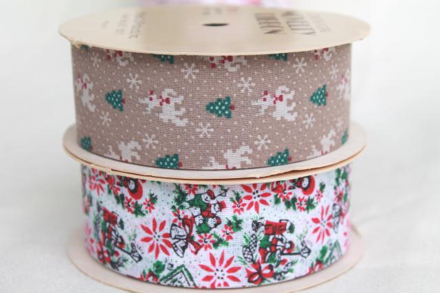 vintage craft ribbon lot, paper fabric ribbons w/ retro Christmas holiday prints