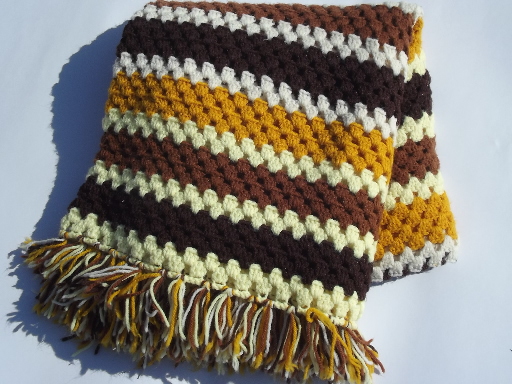 Vintage crochet afghan blanket, soft & cozy autumn harvest colors