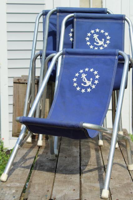 vintage deck chairs, canvas seat folding aluminum lounge chair set, ship's wheel nautical boat seats