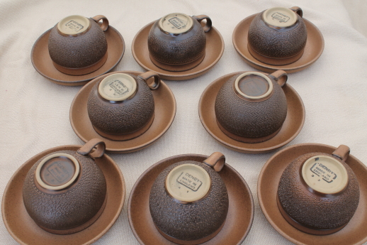 Vintage saucers,  & pottery coffee  brown Cotswold cups coffee  Denby cups tea saucers or vintage mod and