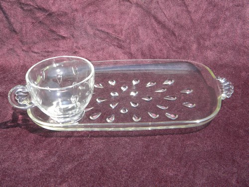 Vintage dewdrop or teardrop pattern glass snack sets
