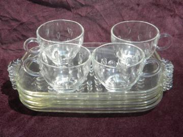 Vintage dewdrop or teardrop pattern glass snack sets