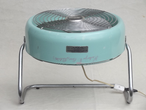 Vintage electric fan, mid-century mod turquoise aqua blue table / floor fan