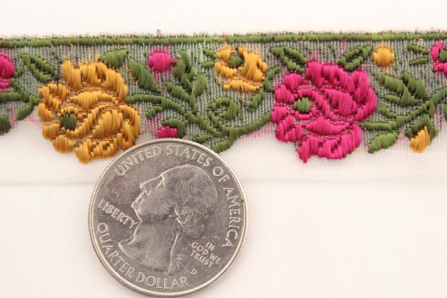 vintage embroidered trim, hippie style new old stock sewing trims roses & flowers