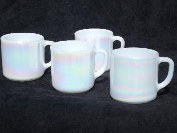 Vintage Federal glass coffee mugs, moonglow iridescent luster cups set
