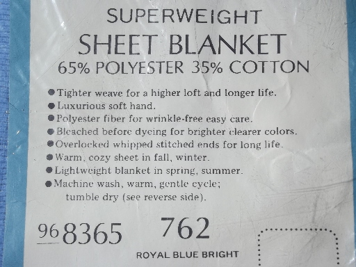 Vintage flannel sheet blanket new w/ Sears label, warm cotton blend
