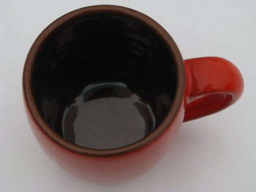 Vintage Frankoma pottery coffee mug, retro flame red orange color!