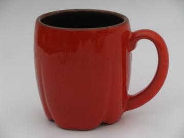 Vintage Frankoma pottery coffee mug, retro flame red orange color!