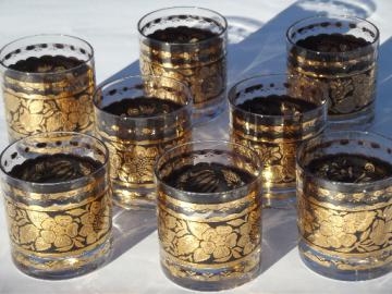 Vintage Georges Briard Town and Country gold old-fashioned glasses set